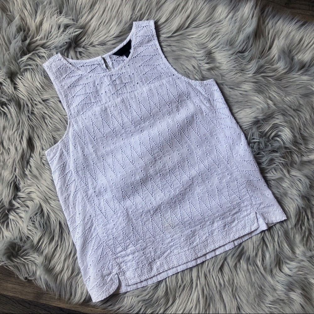 J. Crew Chevron Eyelet Cotton Tank w/ Keyhole Back